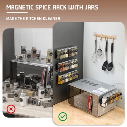 VITEVER Magnetic Spice Rack 4 Pack Glass Jars Label Set Organizer Refrigerator Storage
