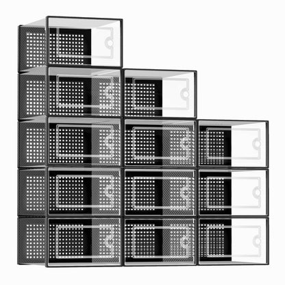 Clear Stackable Shoe Storage Boxes Plastic Sneaker Organizer 12 Pack Shoe Containers Closet Storage System