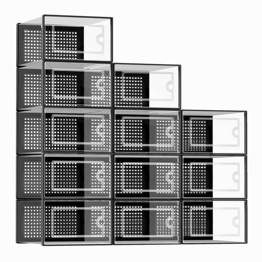 Clear Stackable Shoe Storage Boxes Plastic Sneaker Organizer 12 Pack Shoe Containers Closet Storage System