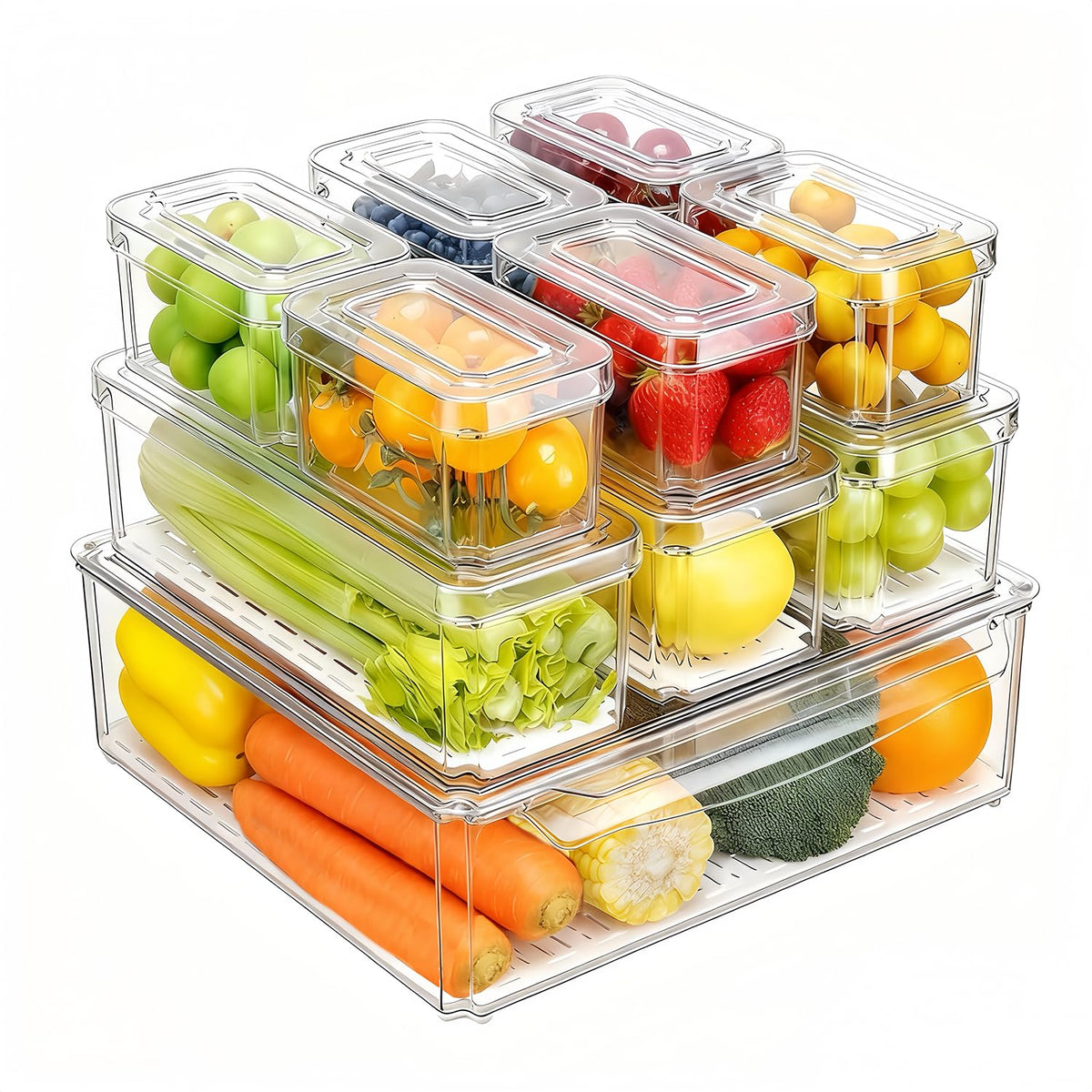 Stackable Refrigerator Organizer Storage Bins Clear BPA Free Fridge Containers with Lids Food Storage Organizer