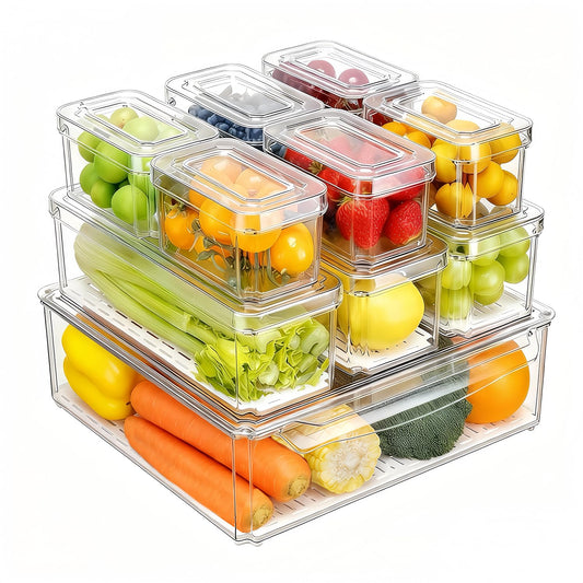 Stackable Refrigerator Organizer Storage Bins Clear BPA Free Fridge Containers with Lids Food Storage Organizer