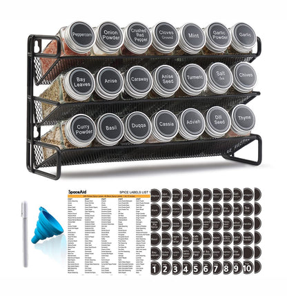 Spice Rack Organizer with Jars Labels Marker Funnel Cabinet Pantry Wall Mount Storage Set