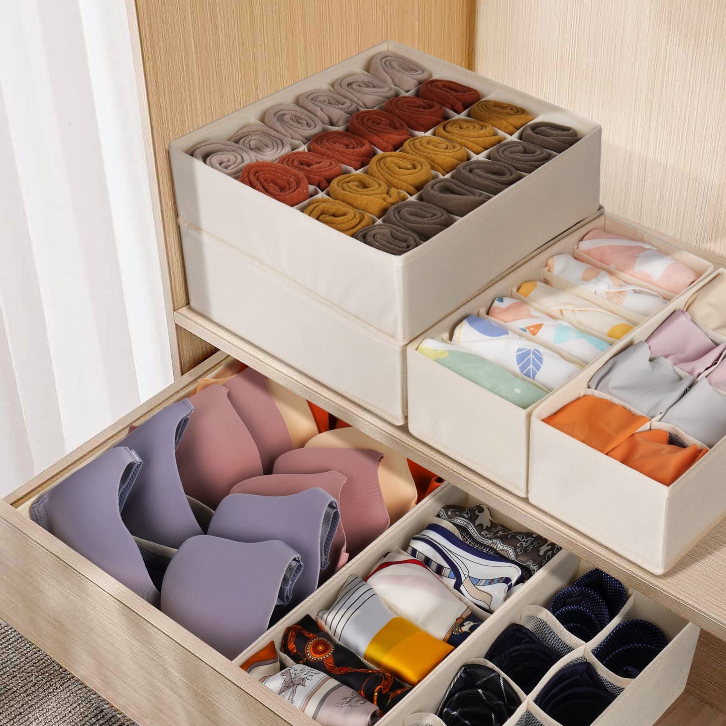 Drawer Organizer Dividers Fabric Foldable Closet Storage Bins Underwear Socks Bra Scarf Organizer