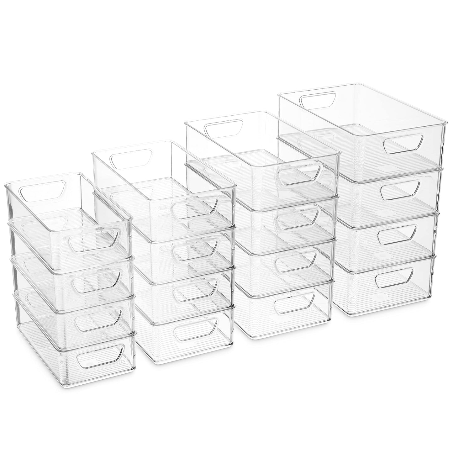 Set of 16 Refrigerator Organizer Bins Stackable Pantry Storage Baskets Clear Plastic Fridge Organizer with Handles