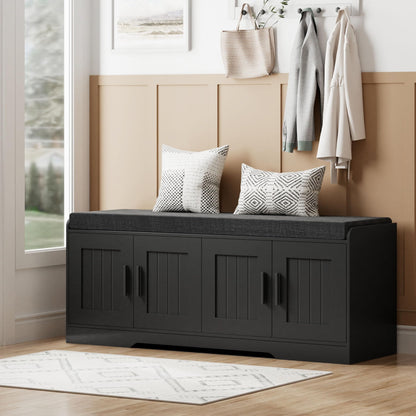 Shoe Bench Storage Bench with Cushion Doors Adjustable Shelf Entryway Bedroom Organizer