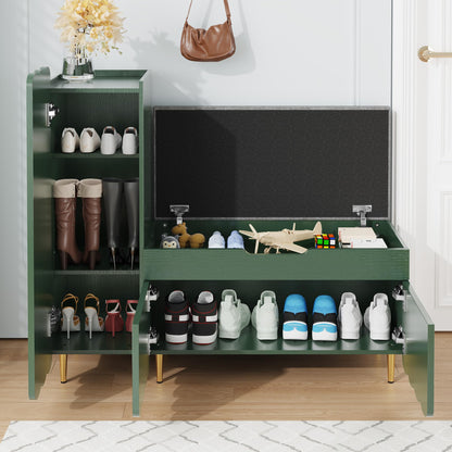 Shoe Cabinet Bench Entryway Storage Adjustable Shelves Cushioned Seat L Shaped Hallway Organizer