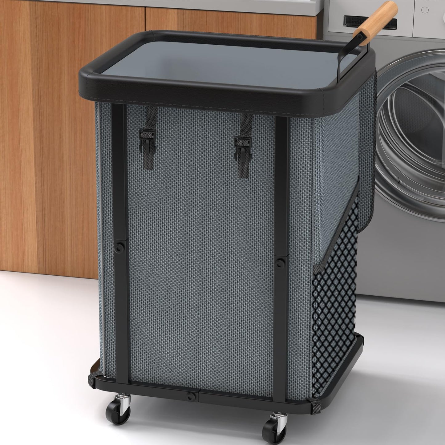 Extra Large 3 Section Rolling Laundry Hamper with Lid Metal Frame Clothes Sorter Cart Laundry Basket Organizer with Wheels