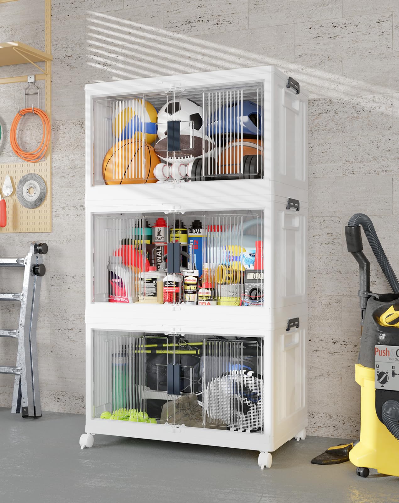 Folding Storage Bins with Doors and Wheels Collapsible Plastic Closet Storage Organizer Stackable Storage Boxes