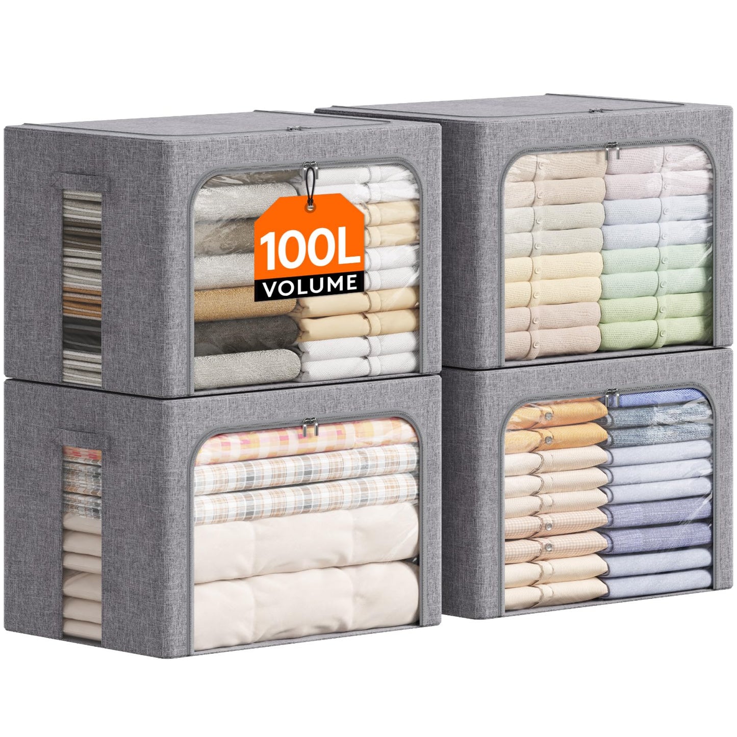 Lifewit Clothes Storage Bins with Metal Frame, Stackable Storage Box