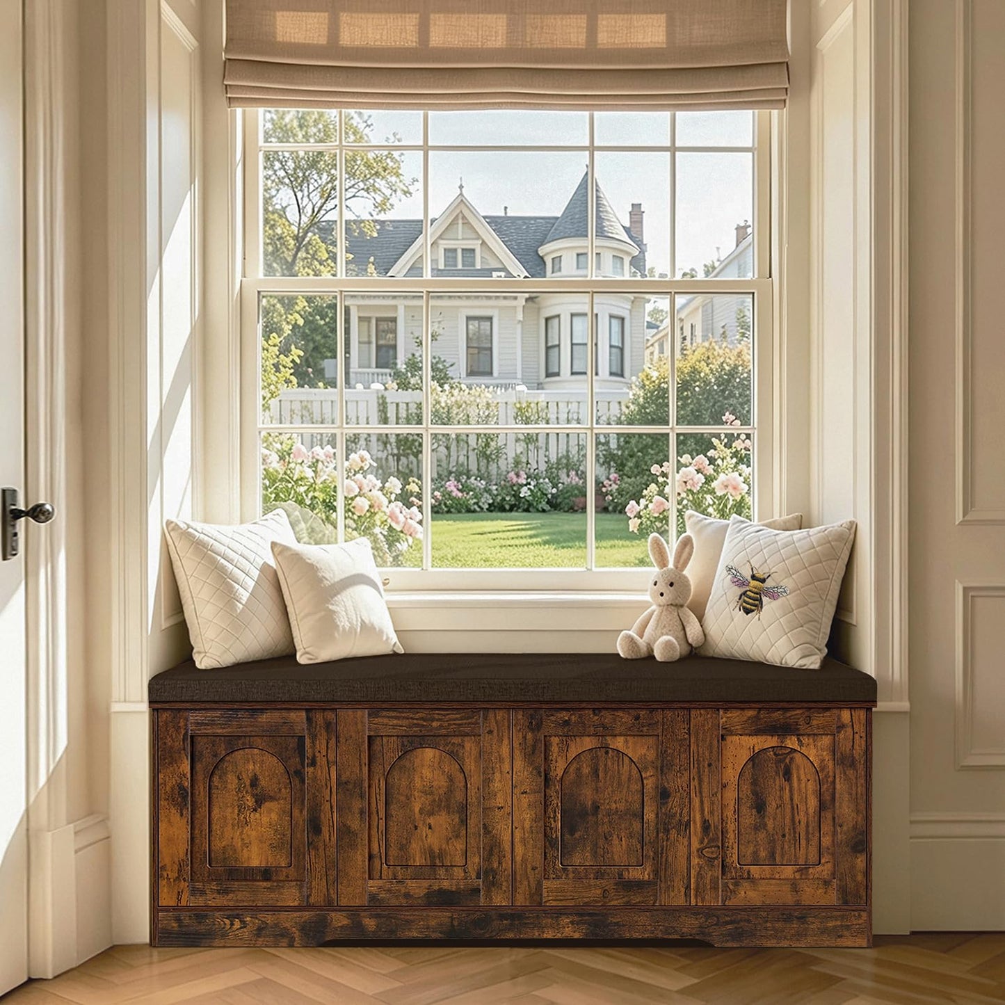 DINZI LVJ Shoe Bench, Entryway Storage Bench with Doors and Cushion,Parent