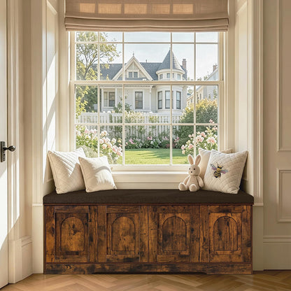 DINZI LVJ Shoe Bench, Entryway Storage Bench with Doors and Cushion,Parent