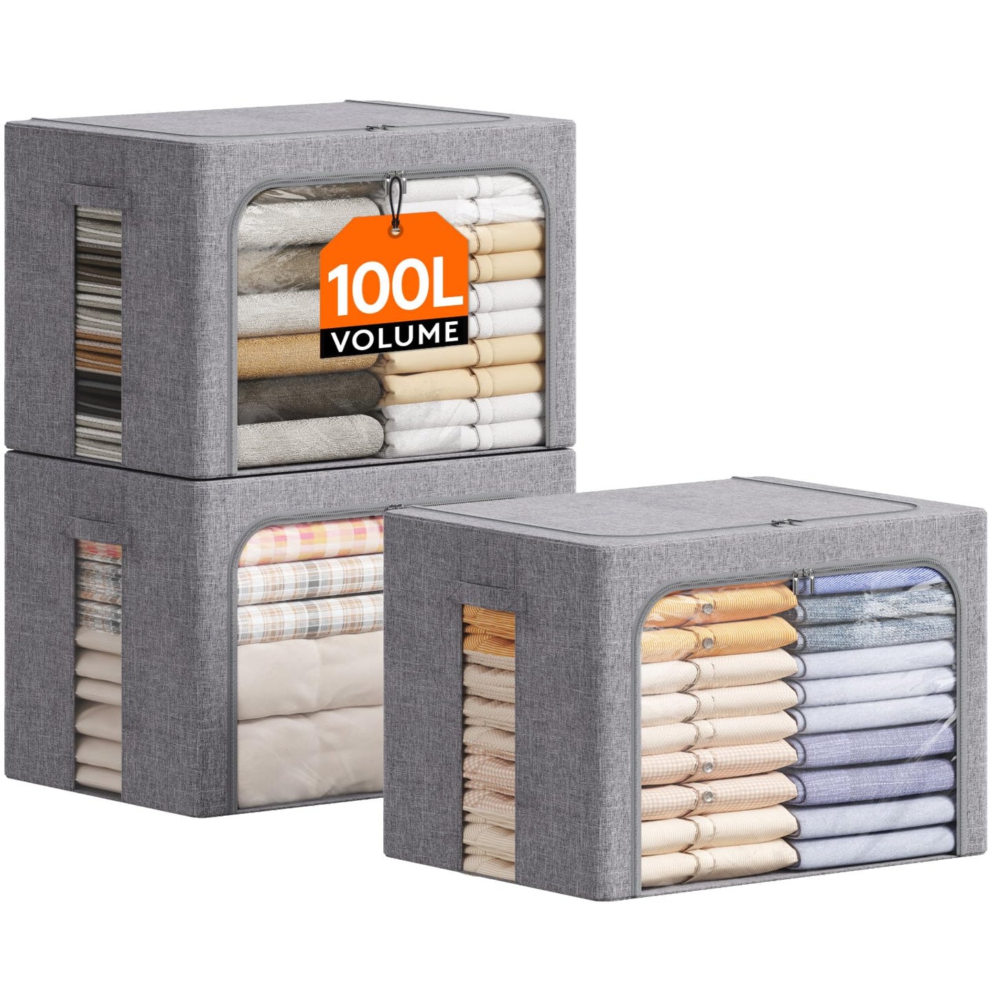 Lifewit Clothes Storage Bins with Metal Frame, Stackable Storage Box