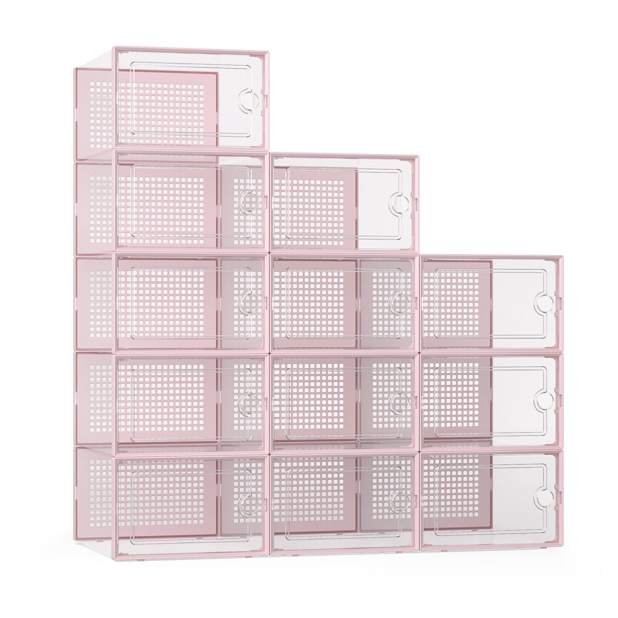 Clear Stackable Shoe Storage Boxes Plastic Sneaker Organizer 12 Pack Shoe Containers Closet Storage System