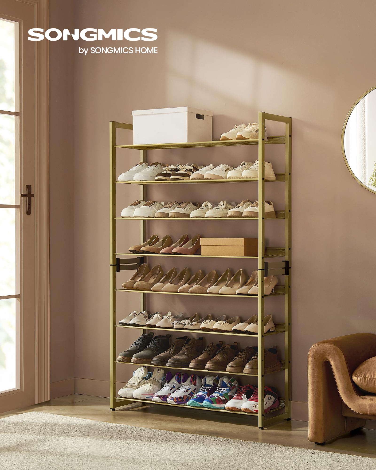 Shoe Rack 8 Tier Metal Shoe Organizer Stackable Adjustable Shelves Closet Entryway Storage Rack 32–40 Pairs