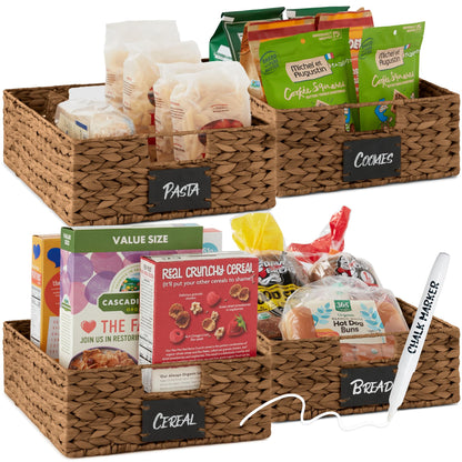 Woven Water Hyacinth Pantry Storage Baskets with Chalkboard Labels Set of 2