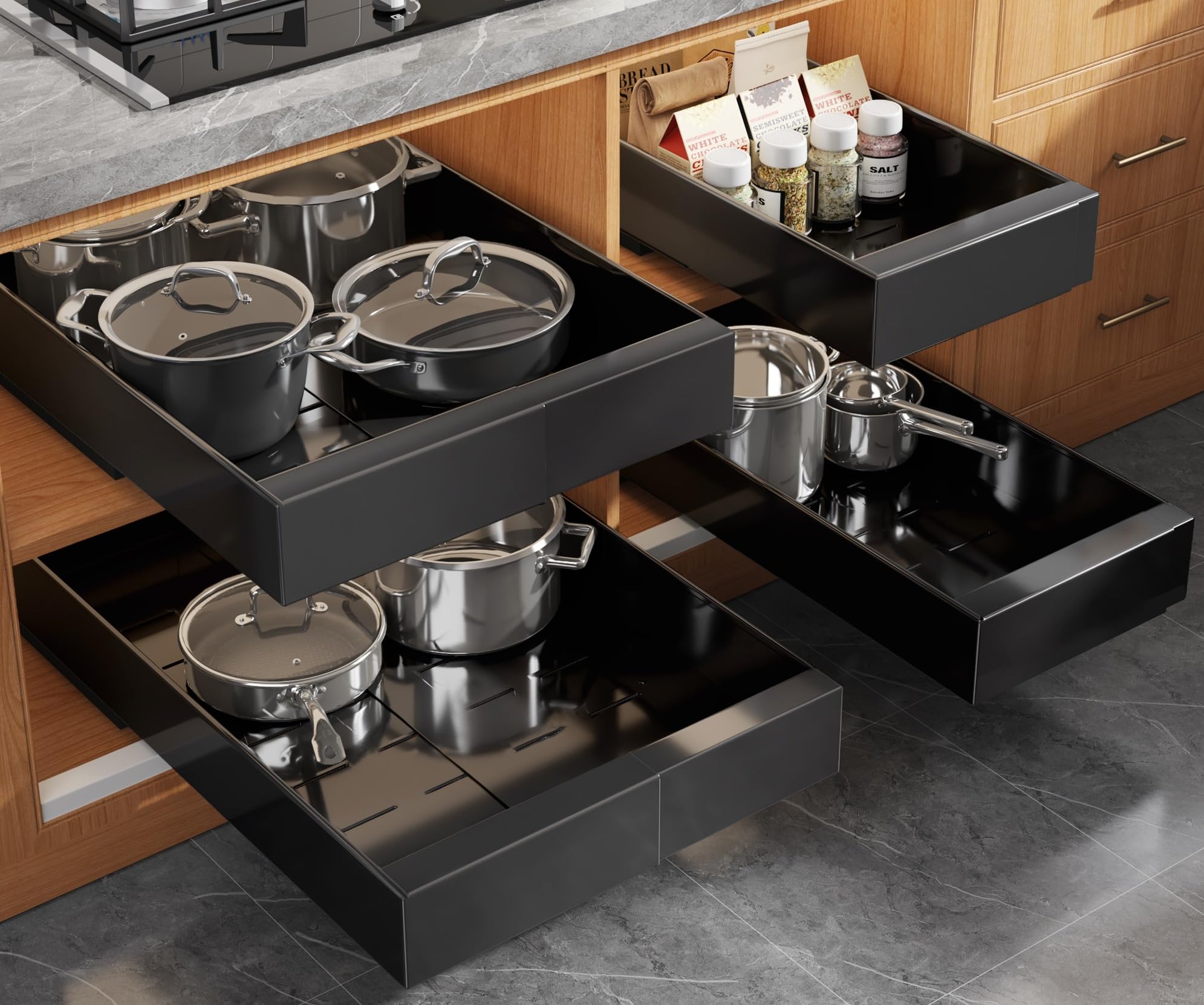 Pull Out Cabinet Organizer Slide Out Drawer Kitchen Cabinet Storage Rack Upgrade Rails System