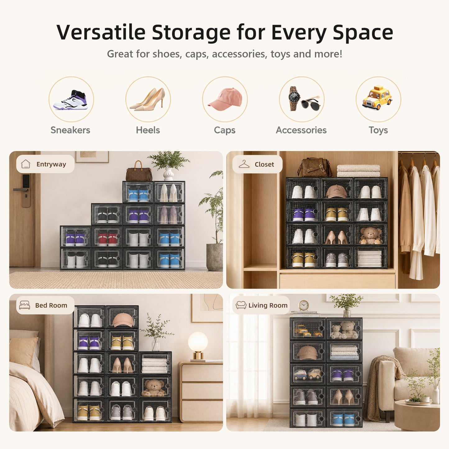 Clear Stackable Shoe Storage Boxes Plastic Sneaker Organizer 12 Pack Shoe Containers Closet Storage System