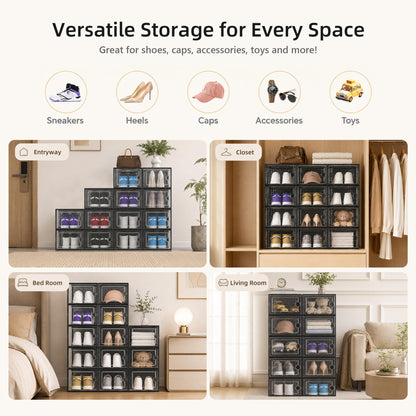Clear Stackable Shoe Storage Boxes Plastic Sneaker Organizer 12 Pack Shoe Containers Closet Storage System