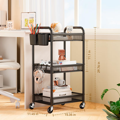 YASONIC 3 Tier Rolling Cart Metal Utility Storage Cart with Wheels