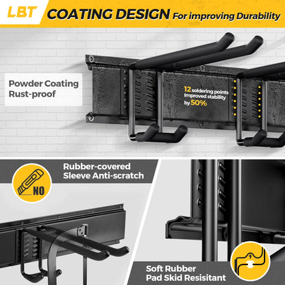 Wall Mounted Garage Tool Organizer Metal Storage Rack Adjustable Hooks Heavy Duty Tool Holder Black