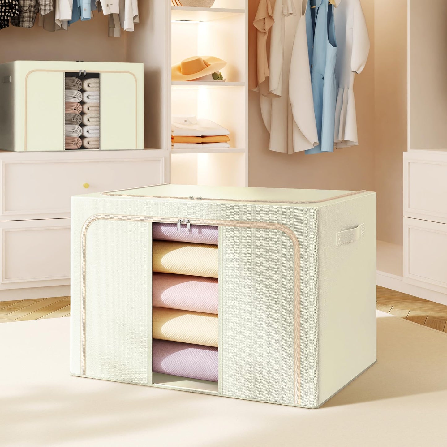 Clothes Storage Bins Metal Frame Foldable Storage Box Clothes Blankets Toys Organizer