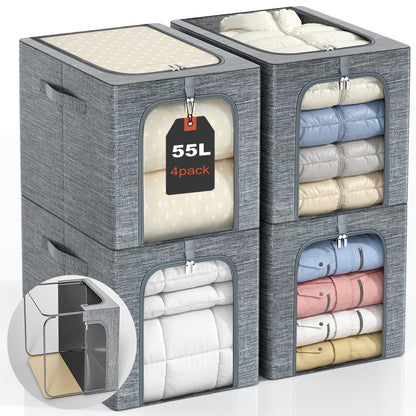 GoMaihe Clothes Storage Bins with Metal Frame for Closet Organizer