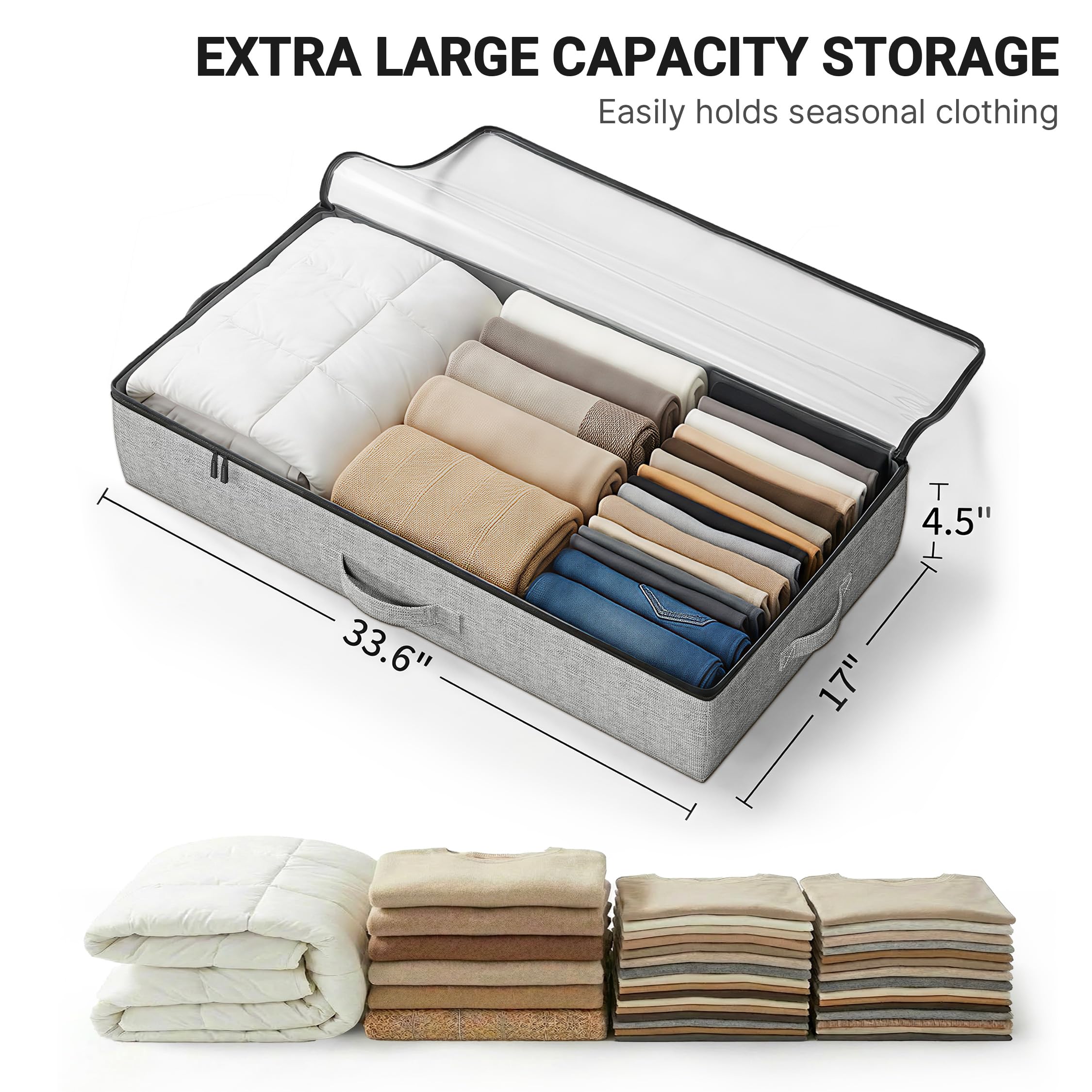 Under Bed Storage Containers 2 Pack Durable Organizer Bins Reinforced Clothes Accessories Storage Box