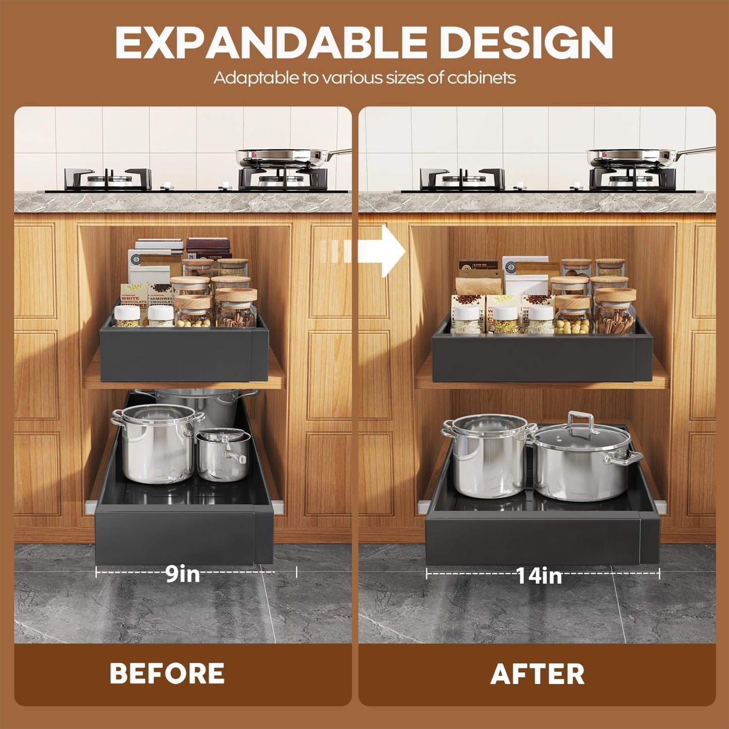 Pull Out Cabinet Organizer Slide Out Drawer Kitchen Cabinet Storage Rack Upgrade Rails System