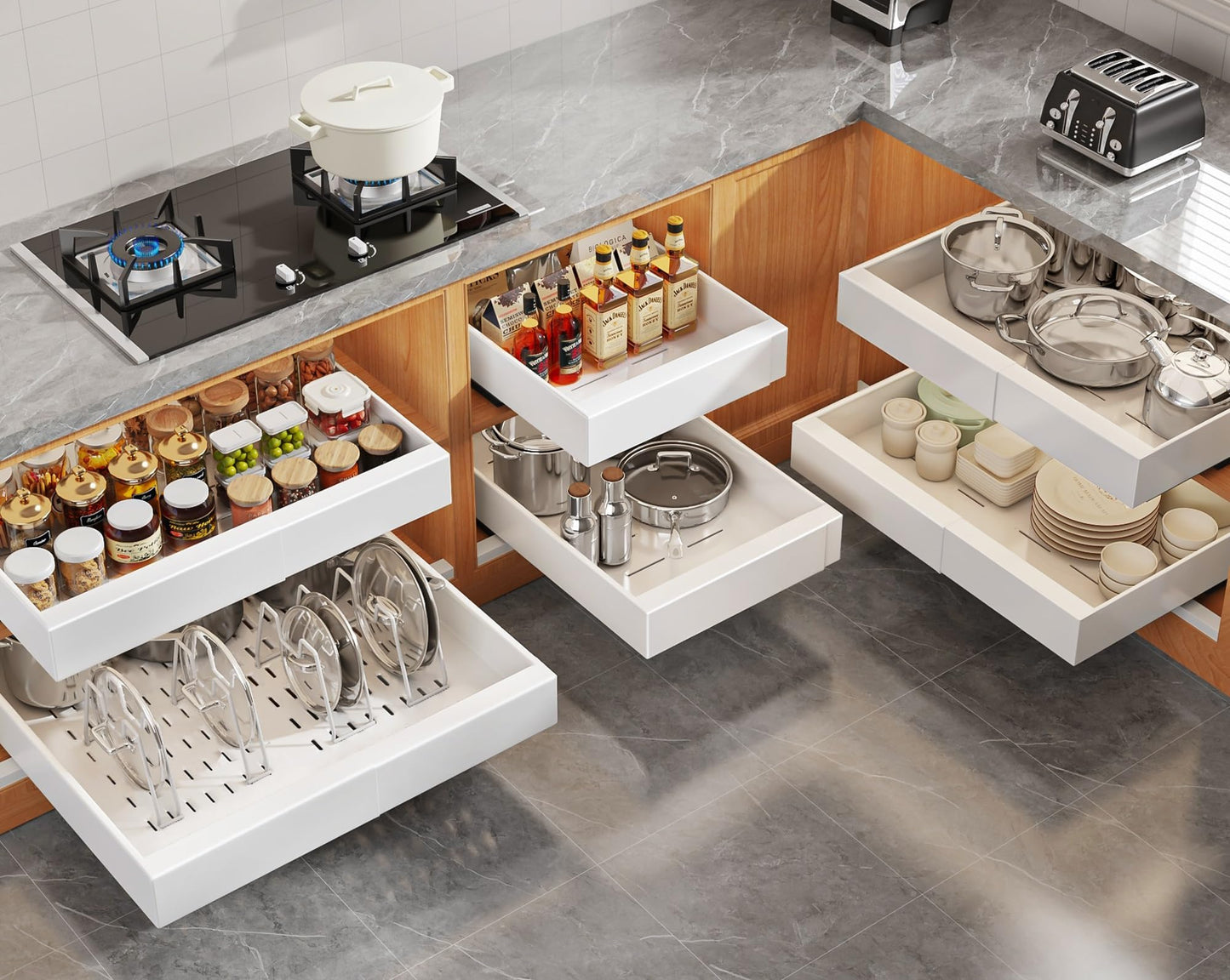 Expandable Pull Out Cabinet Organizer Slide Out Drawer Kitchen Cabinet Storage Rack
