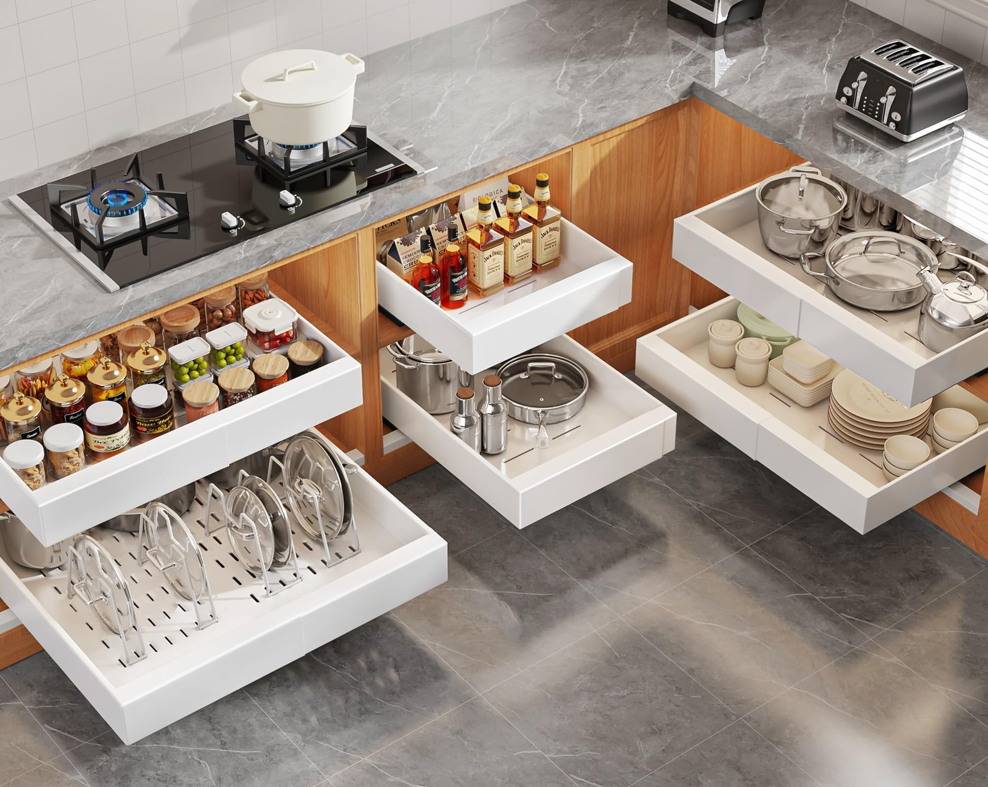 Expandable Pull Out Cabinet Organizer Slide Out Drawer Kitchen Cabinet Storage Rack