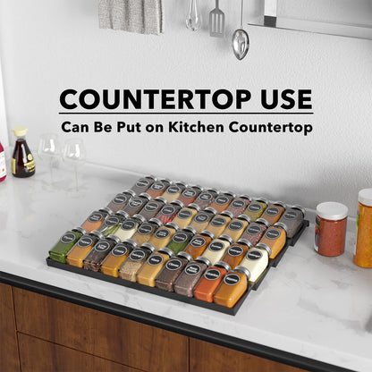 Spice Drawer Organizer with 28 Spice Jars Labels and Marker Kitchen Drawer Storage Rack