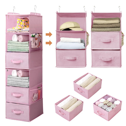Hanging Closet Organizer 6 Shelf Storage Organizer with Drawers Side Pockets Closet Storage System