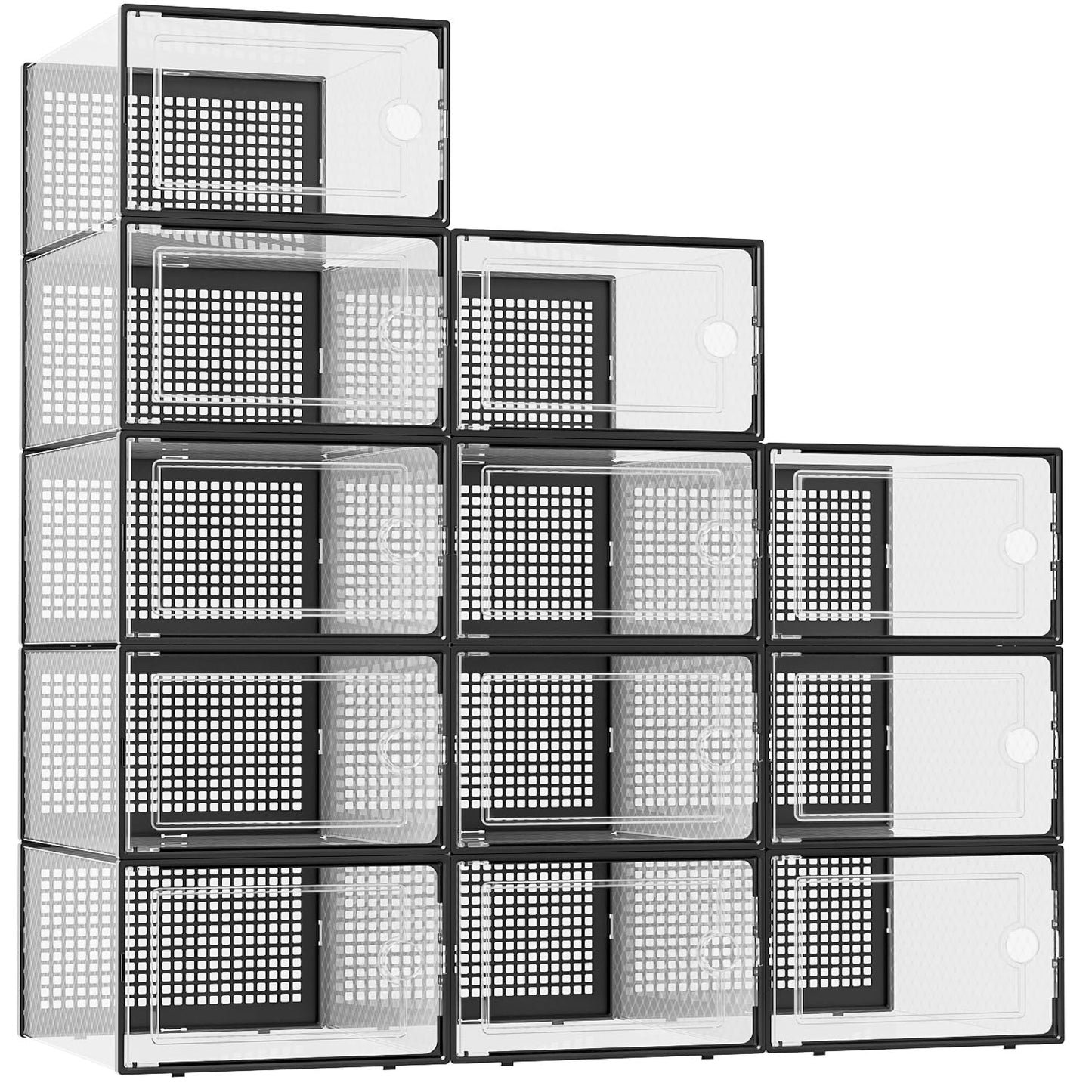 Clear Stackable Shoe Storage Boxes Plastic Sneaker Organizer 12 Pack Shoe Containers Closet Storage System
