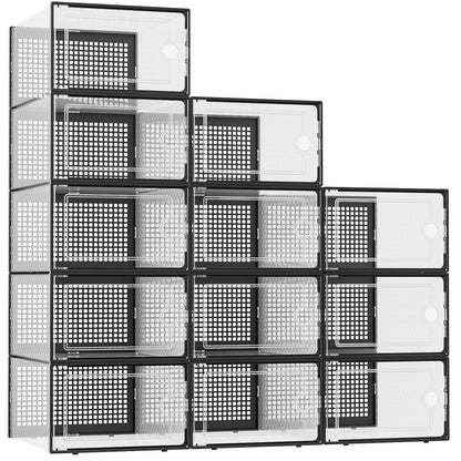 Clear Stackable Shoe Storage Boxes Plastic Sneaker Organizer 12 Pack Shoe Containers Closet Storage System