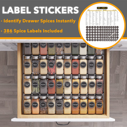 Spice Drawer Organizer with 28 Spice Jars Labels and Marker Kitchen Drawer Storage Rack