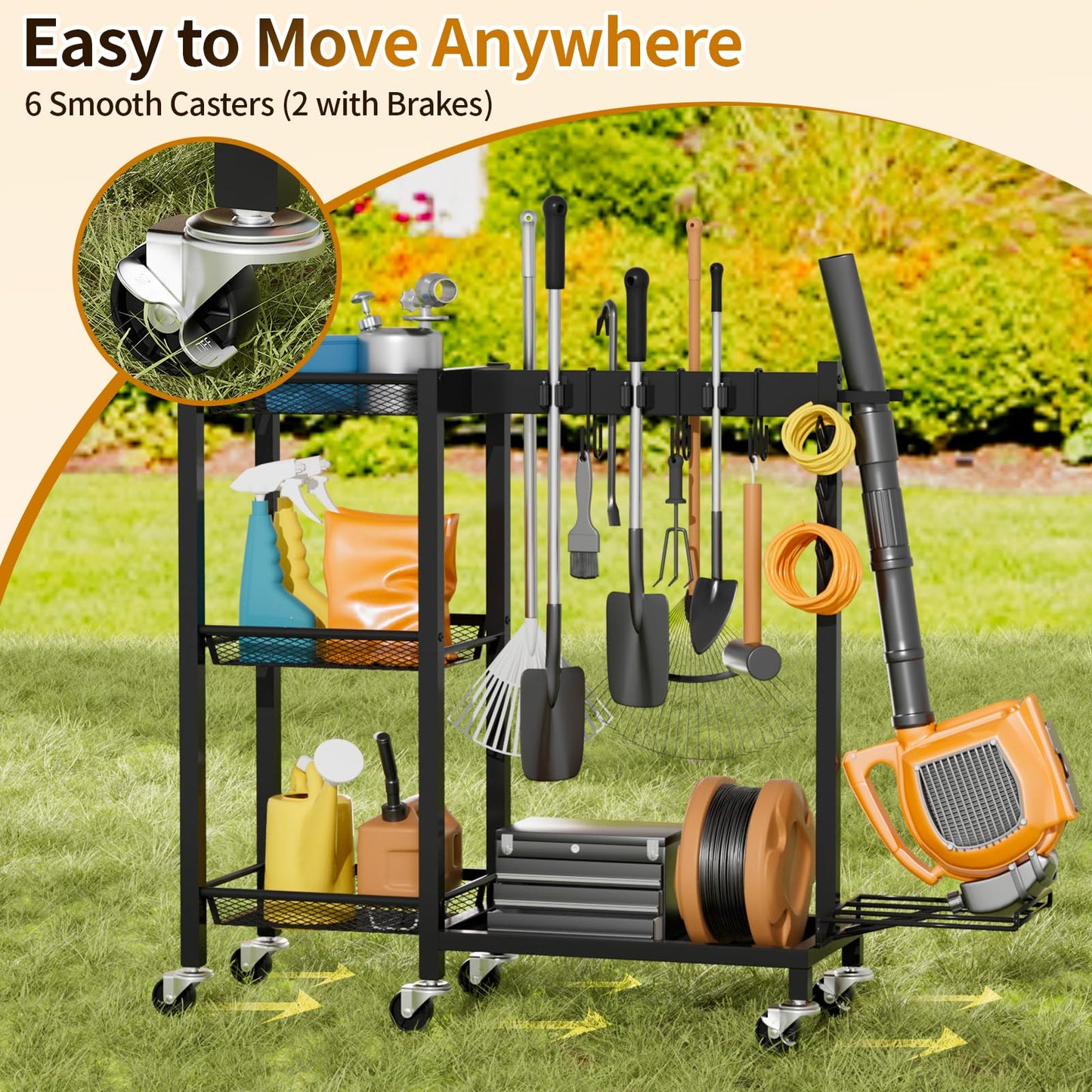 FLOUREE Broom Holder with Cleaning Supplies Organizer & Large Capacity