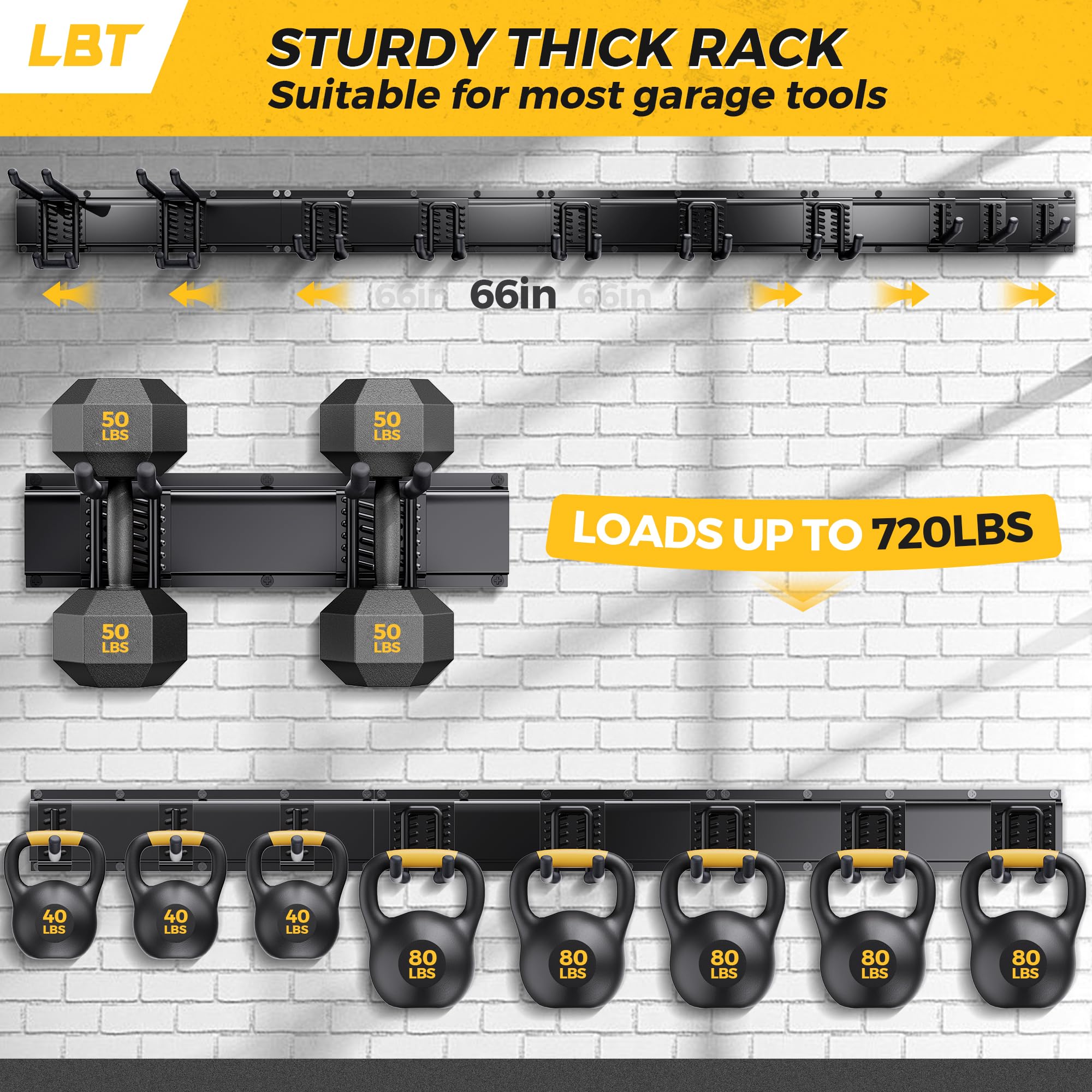 Wall Mounted Garage Tool Organizer Metal Storage Rack Adjustable Hooks Heavy Duty Tool Holder Black