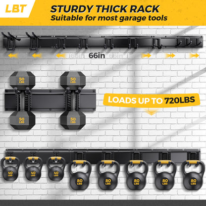 Wall Mounted Garage Tool Organizer Metal Storage Rack Adjustable Hooks Heavy Duty Tool Holder Black