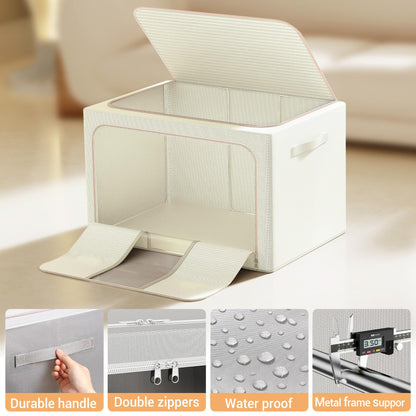 Clothes Storage Bins Metal Frame Foldable Storage Box Clothes Blankets Toys Organizer