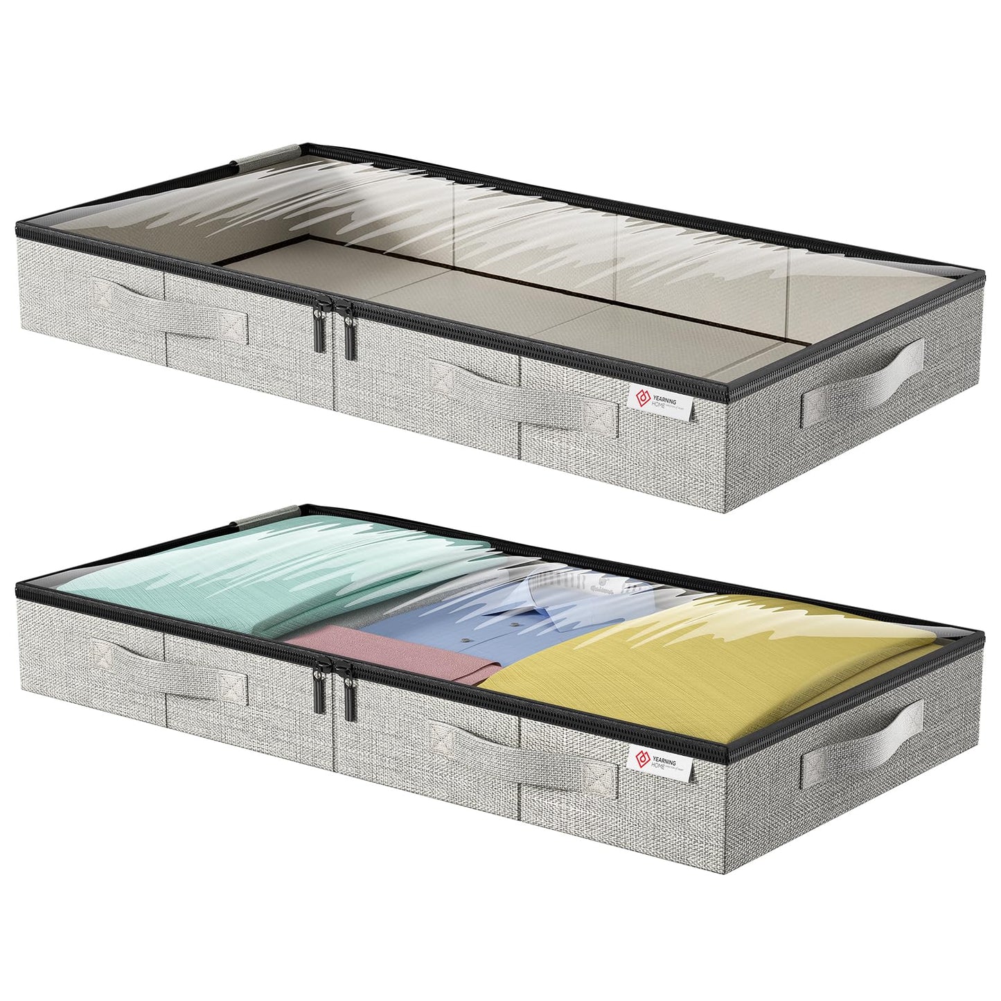 Under Bed Storage Containers Low Profile Clothes Blanket Pillow Shoes Storage Organizer with Lids 2 Pack
