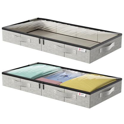 Under Bed Storage Containers Low Profile Clothes Blanket Pillow Shoes Storage Organizer with Lids 2 Pack