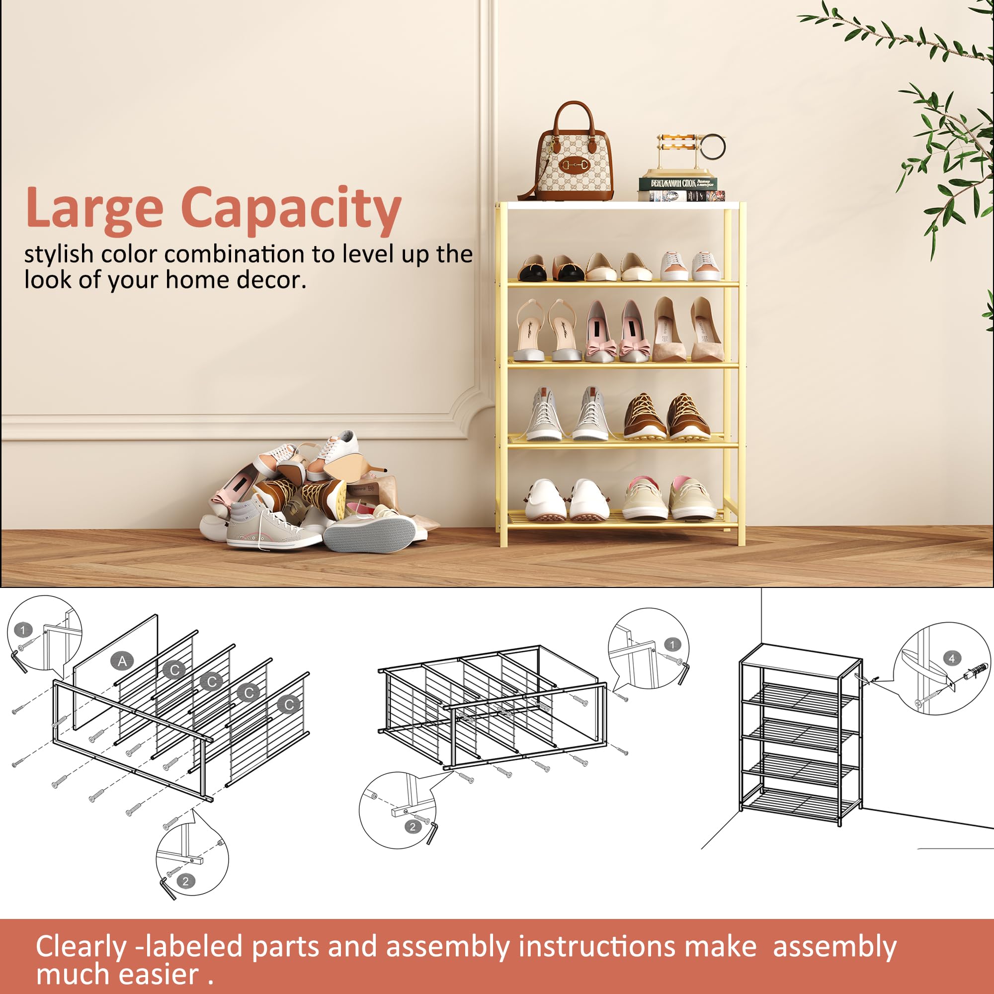 Industrial Shoe Storage Shelf Narrow Entryway Shoe Rack Closet Organizer Metal Wood Storage Shelf