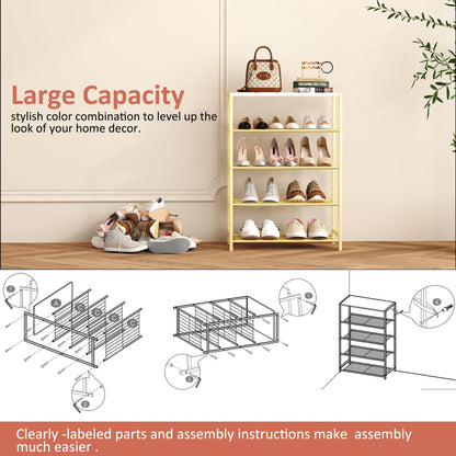 Industrial Shoe Storage Shelf Narrow Entryway Shoe Rack Closet Organizer Metal Wood Storage Shelf