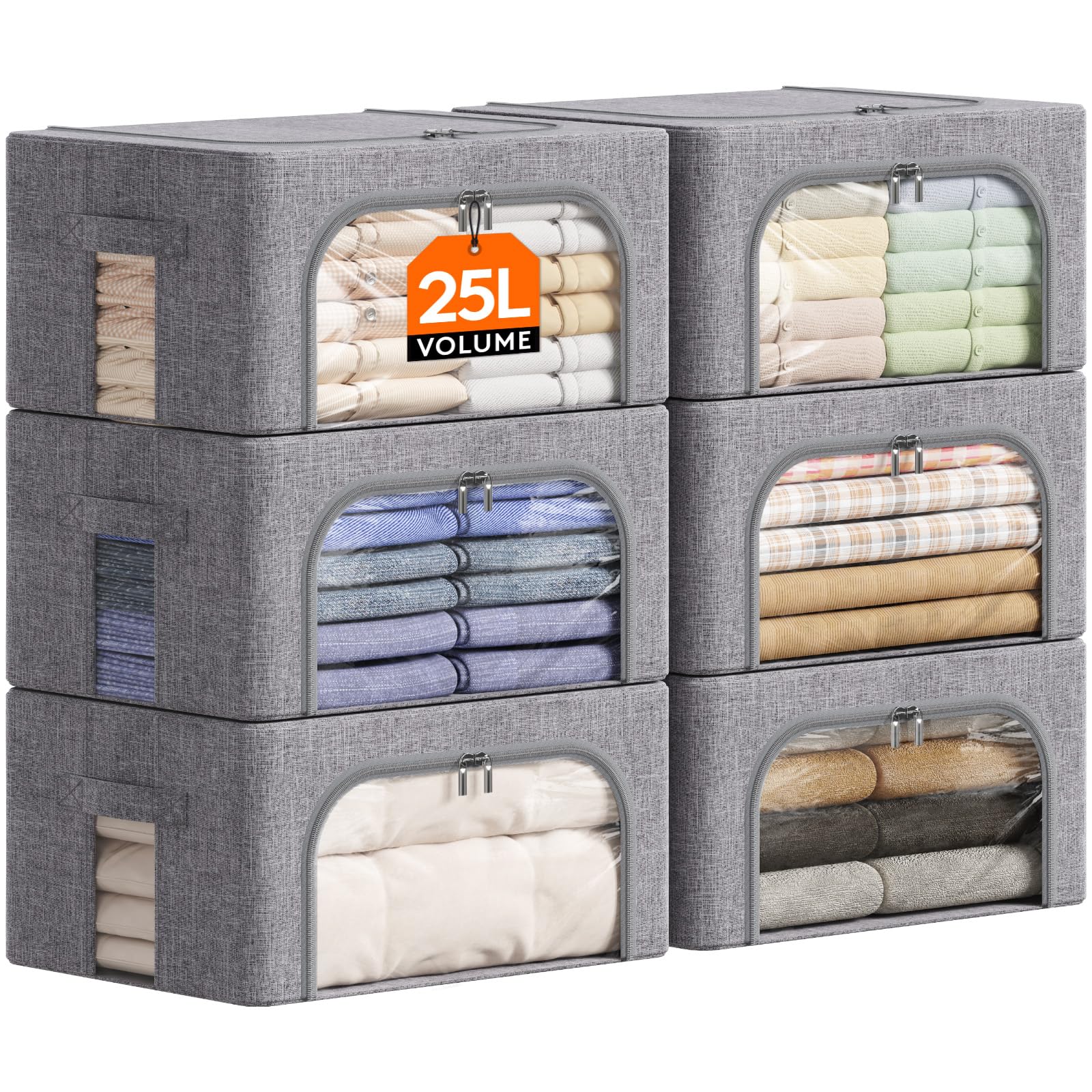 Lifewit Clothes Storage Bins with Metal Frame, Stackable Storage Box
