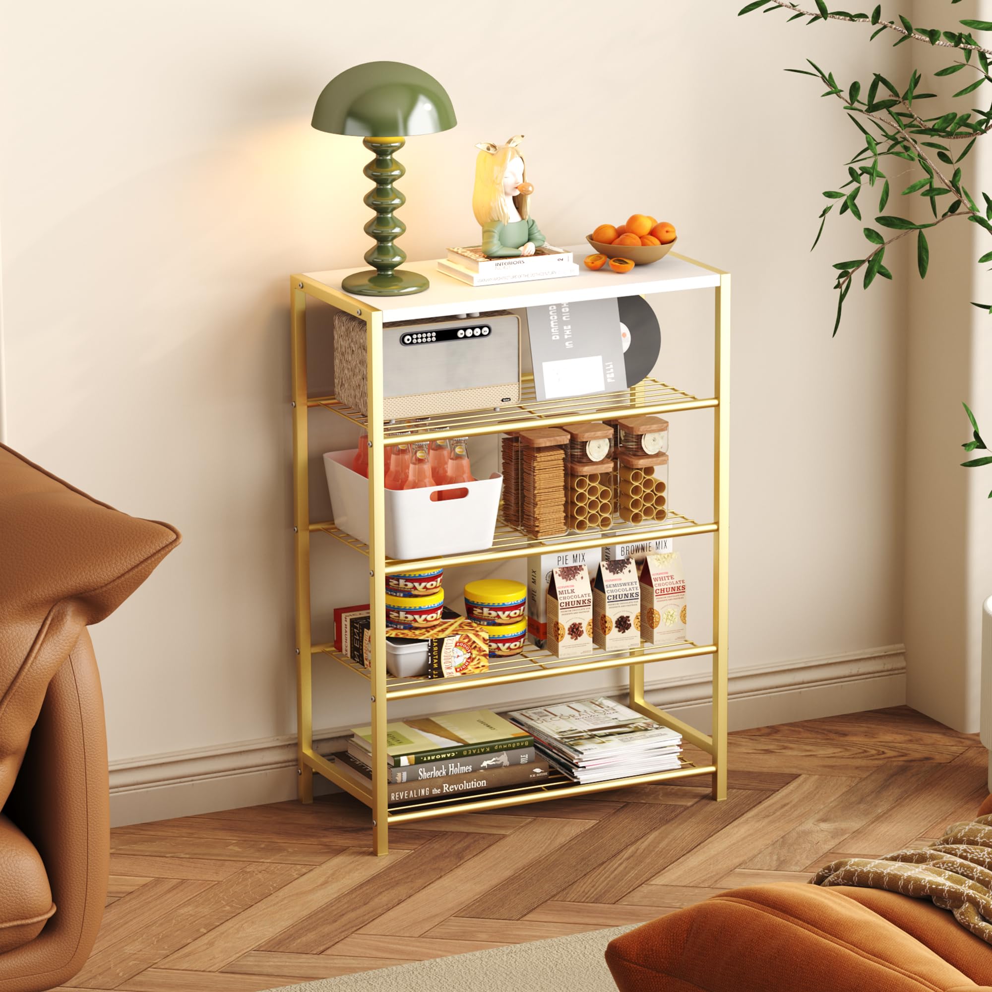 Industrial Shoe Storage Shelf Narrow Entryway Shoe Rack Closet Organizer Metal Wood Storage Shelf