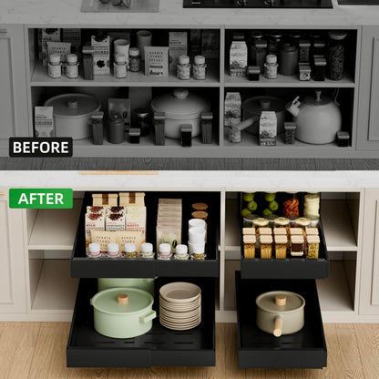Pull Out Cabinet Organizer Expandable Sliding Drawer Kitchen Cabinet Storage Rack Adhesive Nano Film System