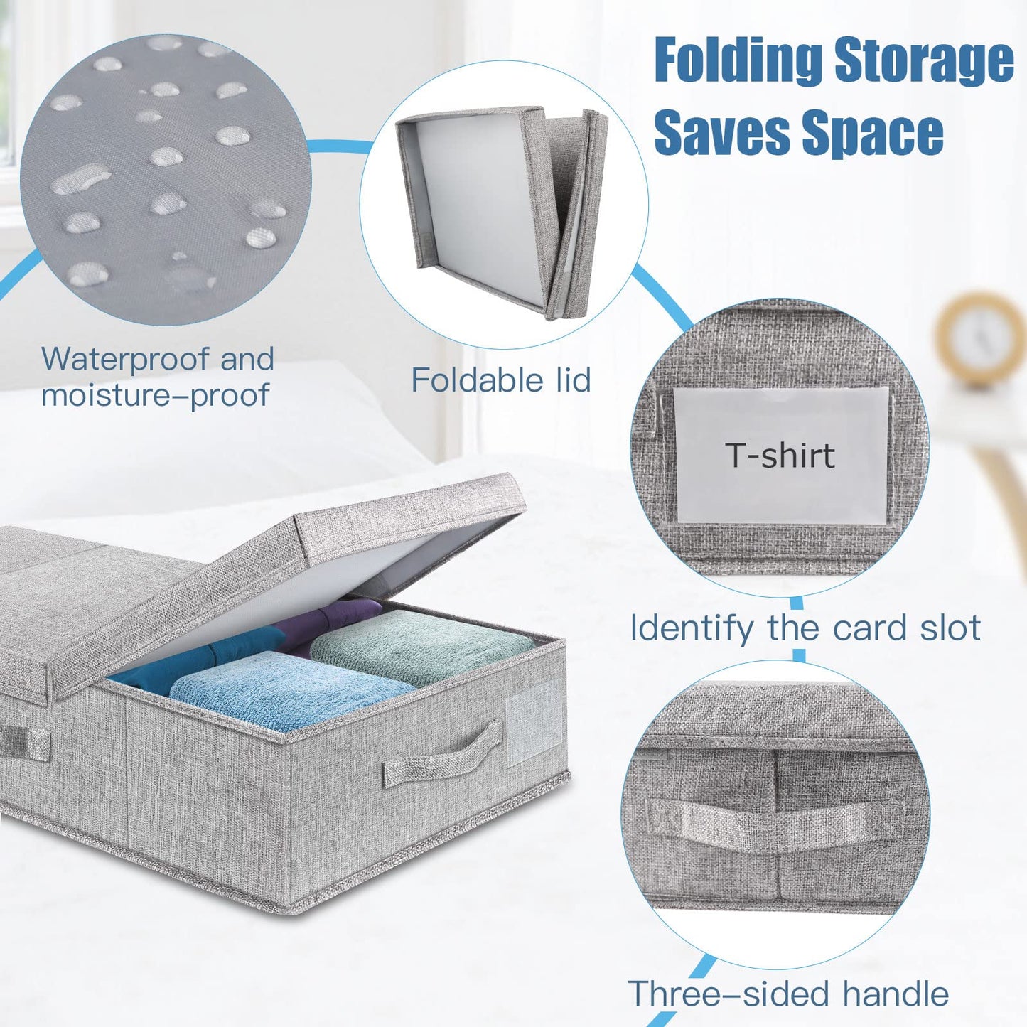 Under Bed Storage Containers Large Foldable Storage Box with Lid Clothes Shoes Blankets Pillow Organizer