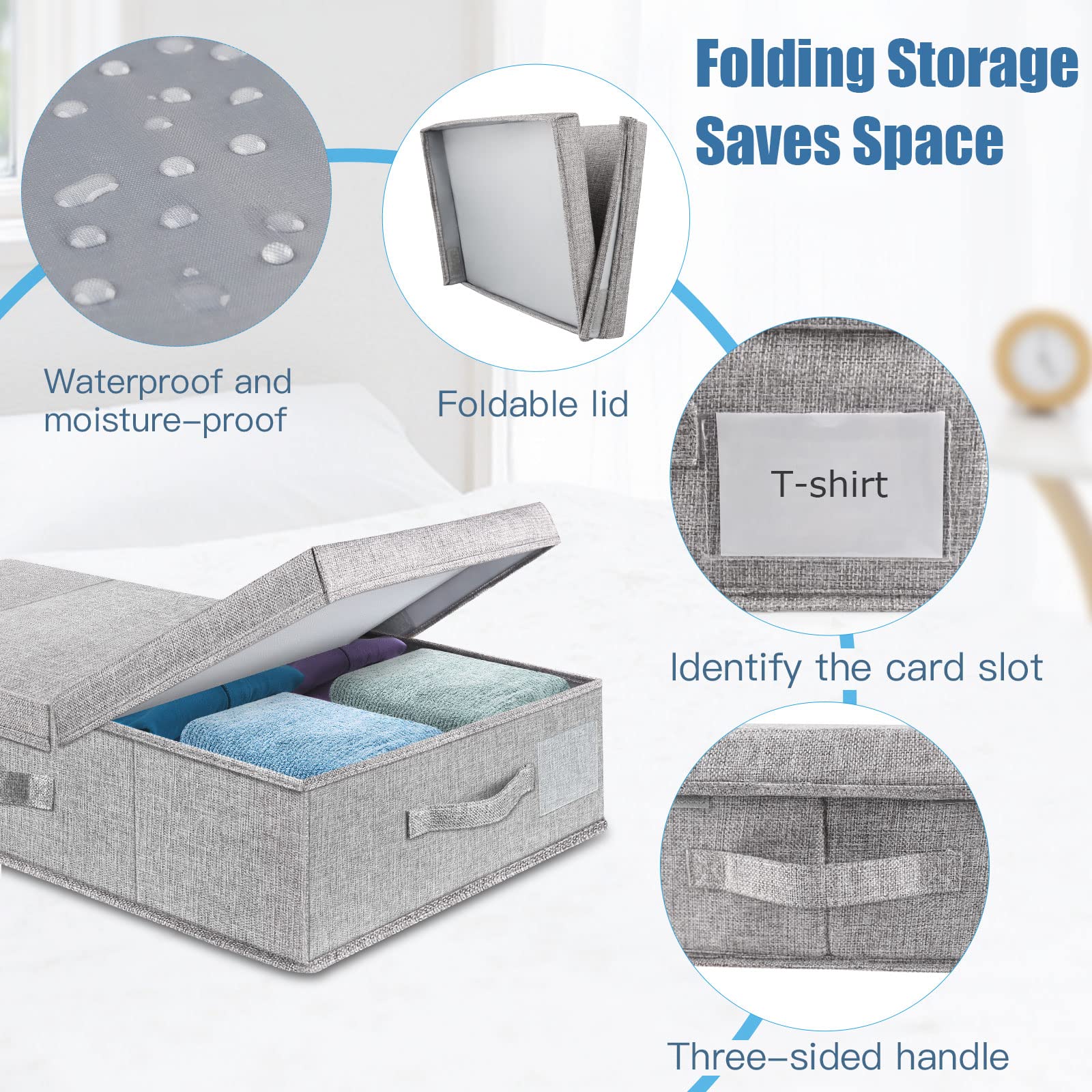 Under Bed Storage Containers Large Foldable Storage Box with Lid Clothes Shoes Blankets Pillow Organizer