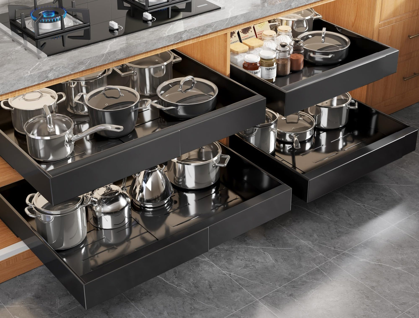 Pull Out Cabinet Organizer Slide Out Drawer Kitchen Cabinet Storage Rack Upgrade Rails System