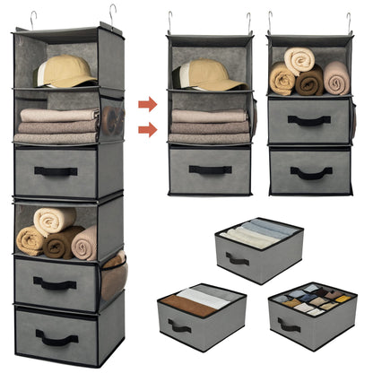 Hanging Closet Organizer 6 Shelf Storage Organizer with Drawers Side Pockets Closet Storage System